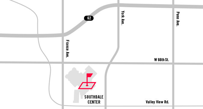 Map of PXG location in Southdale Center near York Avenue and West 66th Street.