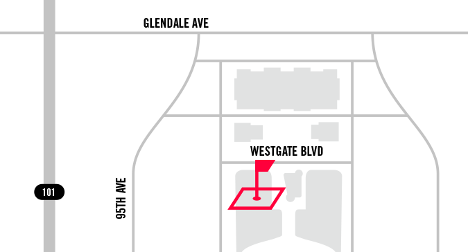Map of PXG store location at Westgate Entertainment District near Glendale Ave. and the Loop 101.