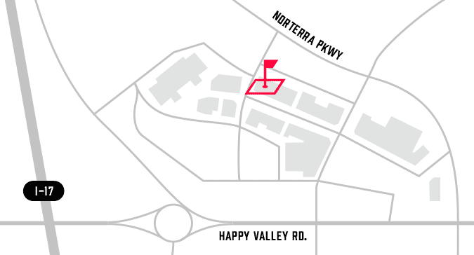 Map of PXG Store location at Norterra Shopping Center Near I-17 and Happy Valley Road.