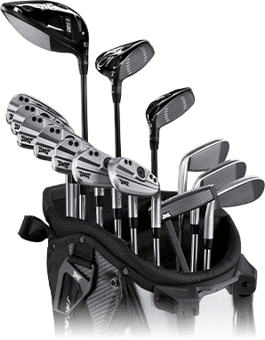 Full bag of PXG GEN4 Irons, Driver, Fairway Woods, and Hybrid and a Battle Ready Putter.