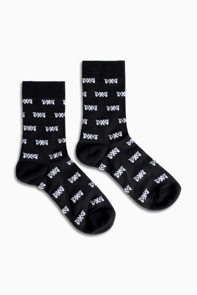 Women's All Over Logo Mesh Crew Socks - Black