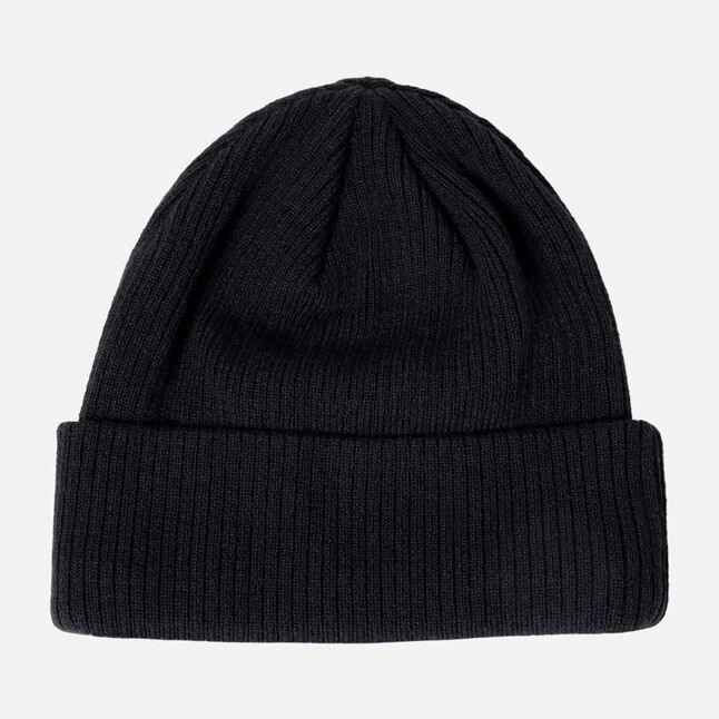 Logo Tag Rib Knit Beanie - Black
