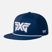 Men's 6-Panel High Crown Snapback Cap - Navy/White Logo - One Size Navy & White