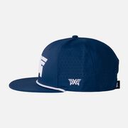 Men's 6-Panel High Crown Snapback Cap - Navy/White Logo - One Size Navy & White