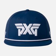 Men's 6-Panel High Crown Snapback Cap - Navy/White Logo - One Size Navy & White