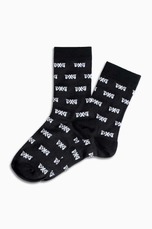 Women's All Over Logo Mesh Crew Socks - Black