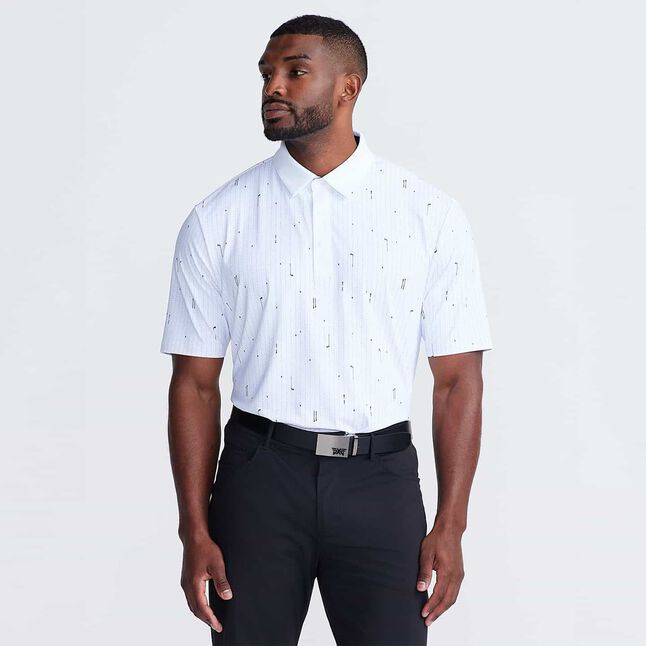 Men's Comfort Fit Golf Icons Pin Stripe Polo